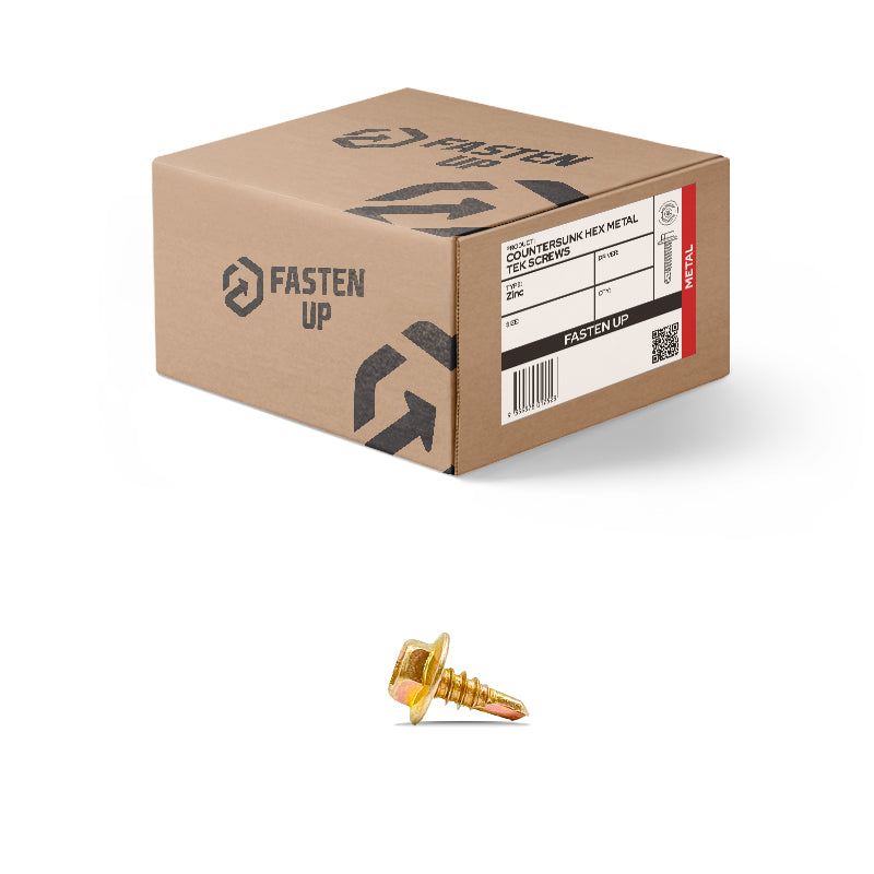 10G x 16mm Hex Metal Tek Screws Gold Zinc - Box 500