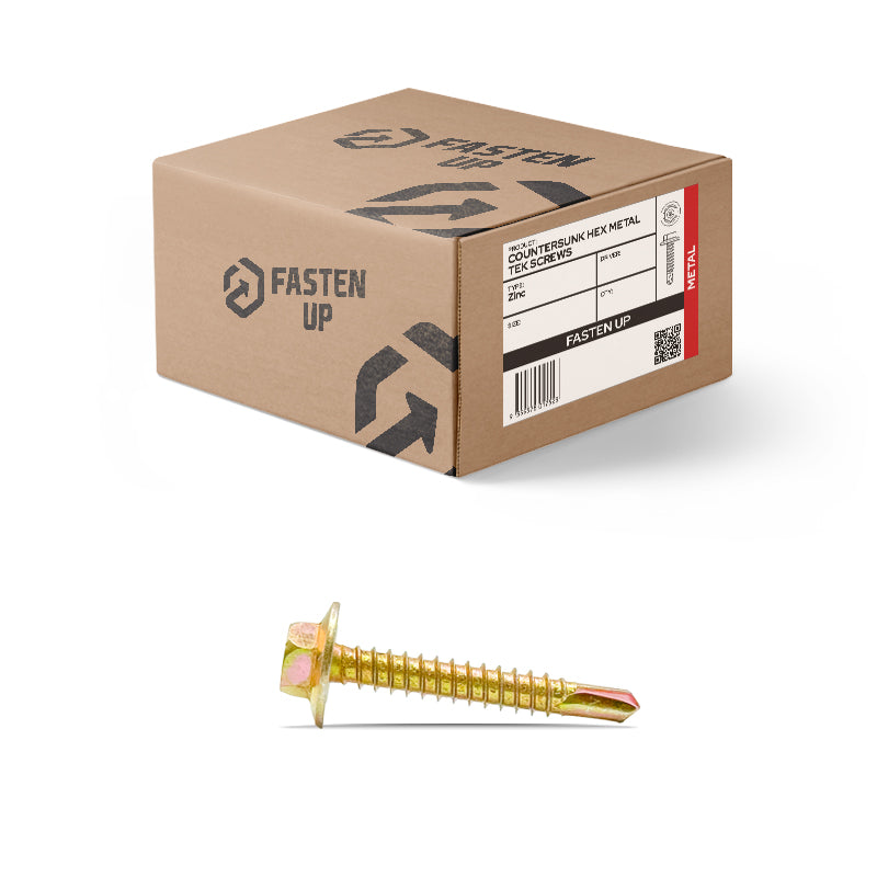 12G x 20mm Hex Metal Tek Screws Gold Zinc - Box 250