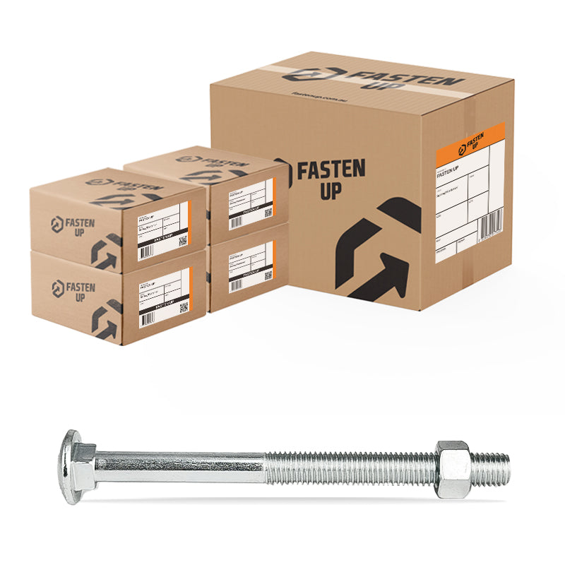 M10 x 65mm Coach Bolts & Nuts Zinc - Carton 200