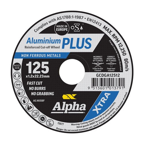Alpha Aluminium Plus 125 x 1.2mm Cutting Disc - Each