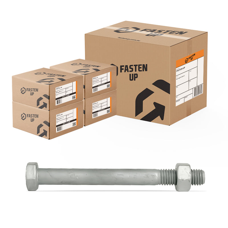 M12 x 160mm Hex Bolts & Nuts Gal - Carton 100