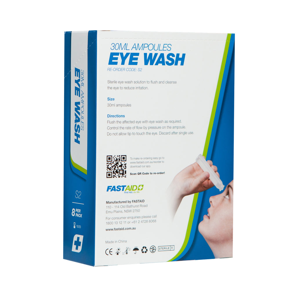 FastAid Eye Wash, 30ml Ampoules, 8pk