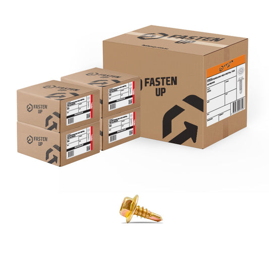 10G x 16mm Hex Metal Tek Screws Gold Zinc - Carton 2000