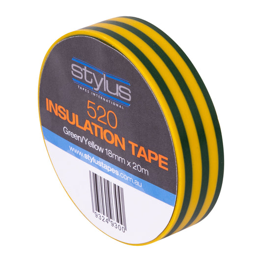 Stylus 520 Electrical Insulation - Green/Yellow Stripe Tape - 18mm x 20m