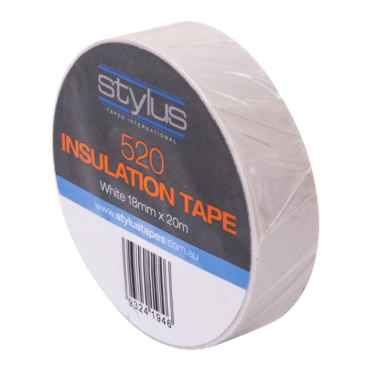 Stylus 520 Electrical Insulation - White Tape - 18mm x 20m