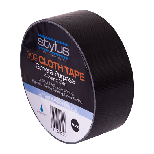 Stylus 399 Multi Purpose (NR) Cloth Tape Black 48mm x 25m