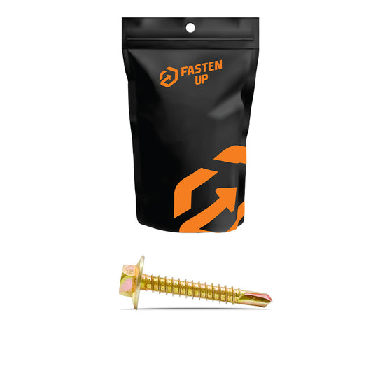 12G x 20mm Hex Metal Tek Screws Gold Zinc - Pack 50