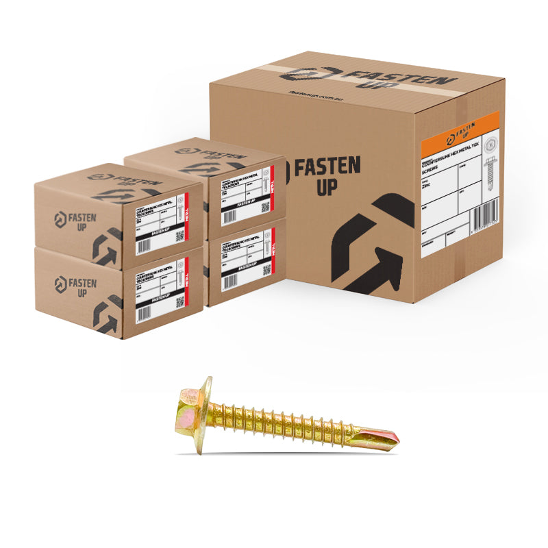 12G x 35mm Hex Metal Tek Screws Gold Zinc - Carton 1000