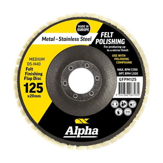 Alpha Felt Polishing Flap Disc 125mm Medium D5-H40 - Each