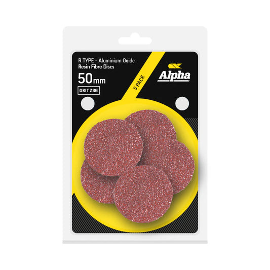 Alpha R Type Resin Fibre Disc 50mm A36 Grit AIOx - Pack 5
