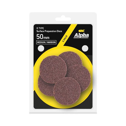 Alpha R Type Surface Prep Disc 50mm Medium / Maroon Carded - Pack 5