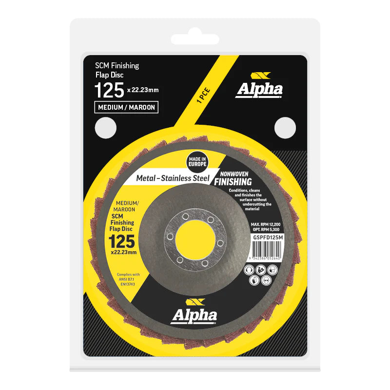 Alpha Flap Disc Surface Finishing 125mm Medium Maroon SCM- Each