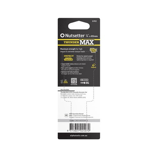 ThunderMax 1/4in x 65mm Impact Magnetic Nutsetter 3 Pack card back