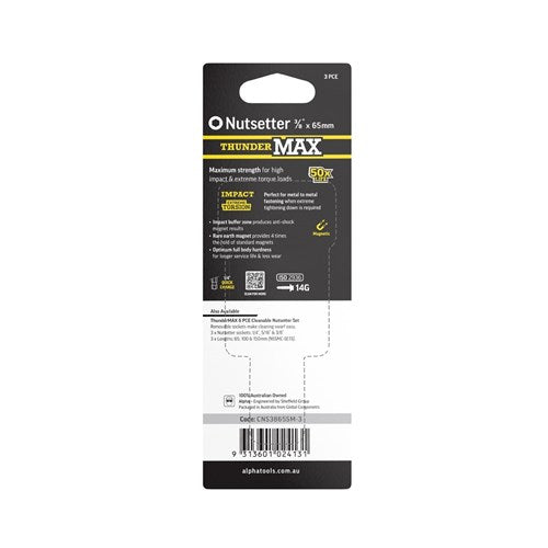 ThunderMax 3/8in x 65mm Impact Magnetic Nutsetter 3 Pack card back