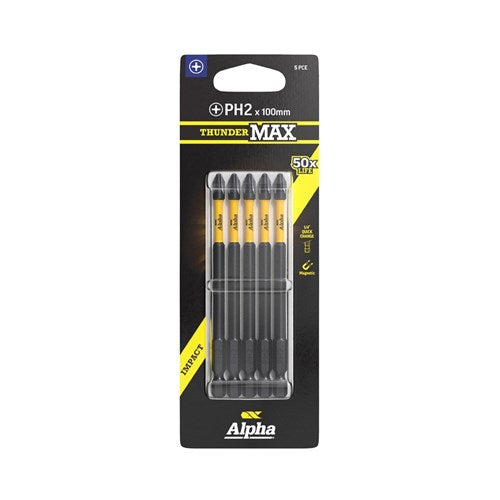 ThunderMax PH2 x 100mm Impact Power Bit 5 Pack carded