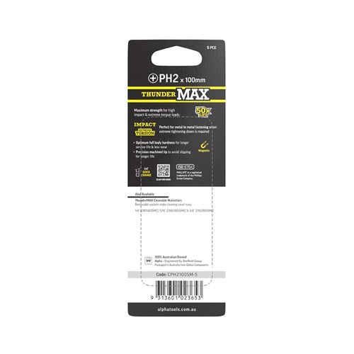ThunderMax PH2 x 100mm Impact Power Bit 5 Pack card back