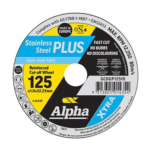 Alpha Stainless Steel Plus 125 x 1.0mm Cutting Disc - Each