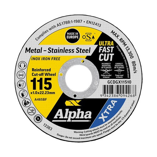 Alpha Cutting Disc XTRA 115 x 1.0mm - Each