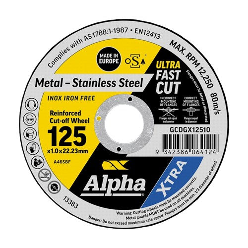 Alpha Cutting Disc XTRA 125 x 1.0mm - Each