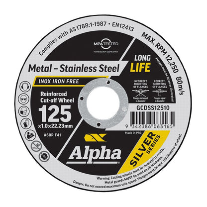 Alpha x Bolle SLAB | 125x1.0mm Silver Series Cutting Disc x100 | Bonus Bolle Safety Glasses