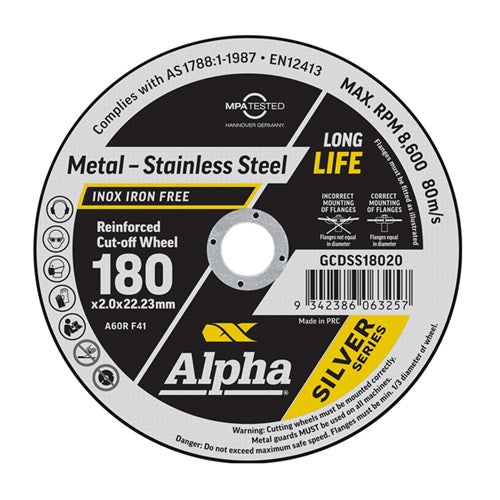 Alpha Cutting Disc 180 x 2mm Silver Series - Each