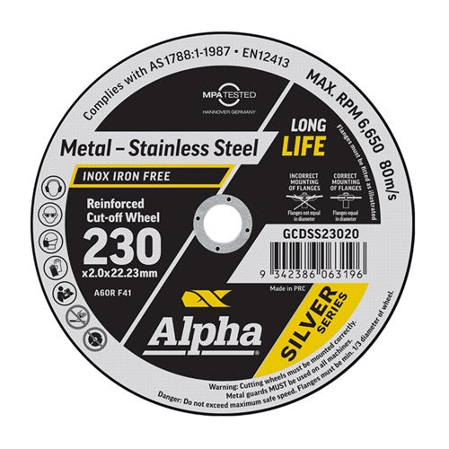 Alpha Cutting Disc 230 x 2mm Silver Series - Each