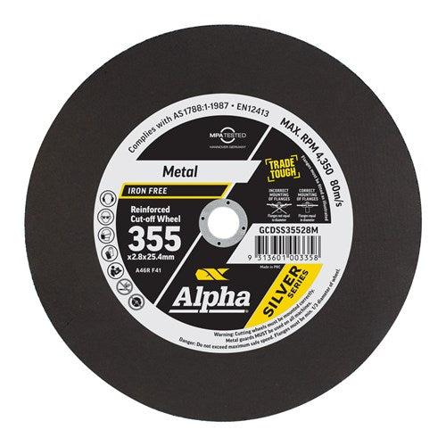 Alpha Cutting Disc 355 x 2.8 x 25.4mm Metal Silver Series - Each