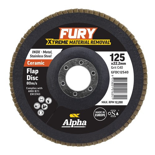 Alpha Fury Ceramic Flap Disc 125mm C40 Grit - Each