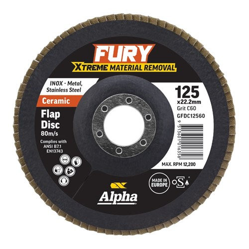 Alpha Fury Ceramic Flap Disc 125mm C60 Grit - Each