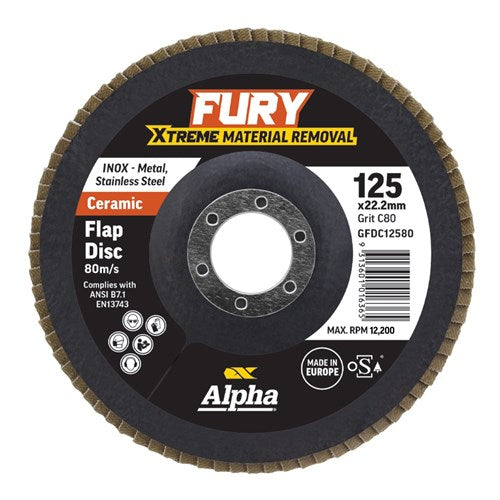 Alpha Fury Ceramic Flap Disc 125mm C80 Grit - Each