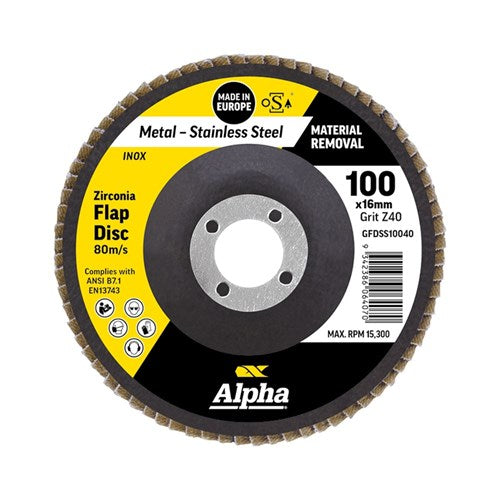 Alpha Flap Disc 100mm Z40 Grit Zirconia - Each