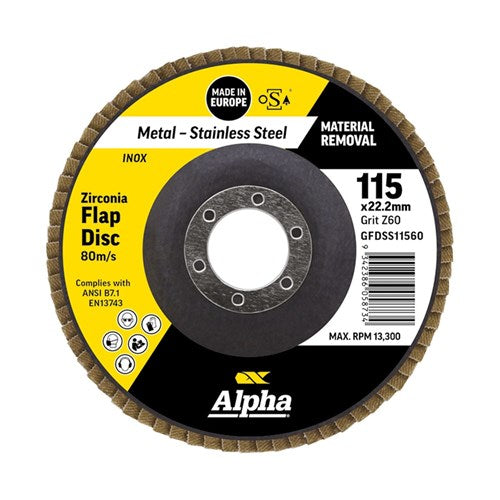 Alpha Flap Disc 115mm Z60 Grit Zirconia - Each