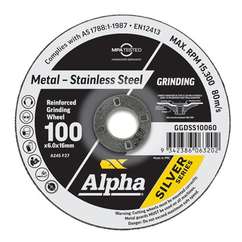 Alpha Grinding Disc 100 x 6mm Stainless Silver Series - Each