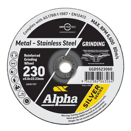 Alpha Grinding Disc 230 x 6mm Stainless Silver Series - Each