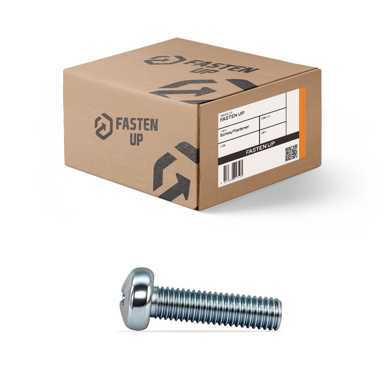 Zinc pan head machine screw with Fasten Up box