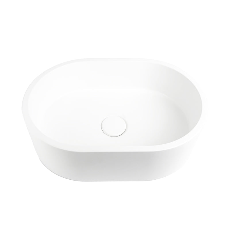 Concrete Basin 400 x 280 x 120mm Oval - Matte White - Pop Up Waste Included