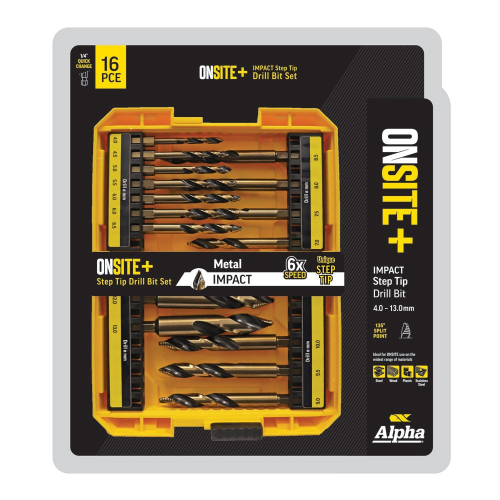 Alpha Onsite Plus Impact Step Tip Drill Bit Set 16 Piece in case