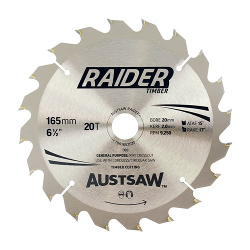 Raider Timber Blade 165mm x 20 Bore x 20 T Thin Kerf