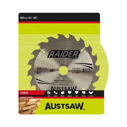 Raider Timber Blade 165mm x 20 Bore x 20 T Thin Kerf