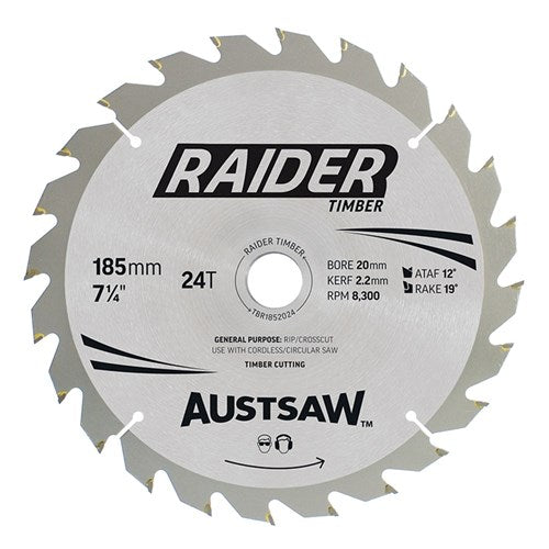Raider Timber Blade 185mm x 20/16 Bore x 24 T
