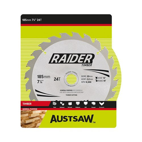 Raider Timber Blade 185mm x 20/16 Bore x 24 T