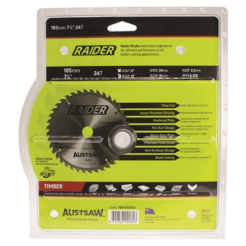 Raider Timber Blade 185mm x 20/16 Bore x 24 T