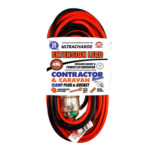 Ultracharge ™ Contractor & Caravan 15 Amp Extra Heavy Duty Extension Lead - 20 Meters