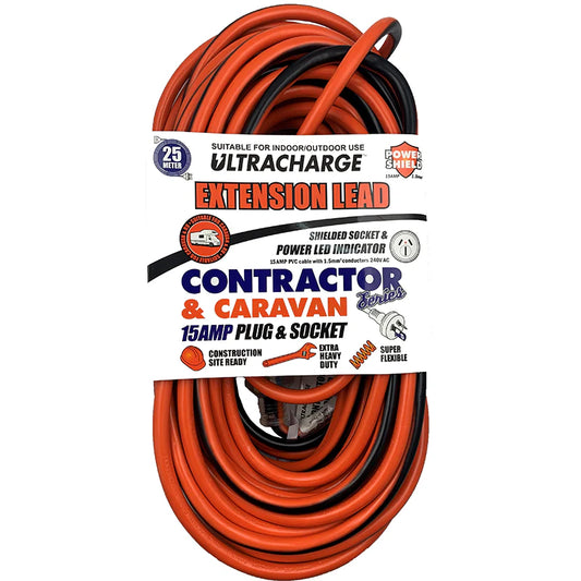 Ultracharge ™ Contractor & Caravan 15 Amp Extra Heavy Duty Extension Lead - 25 Meters