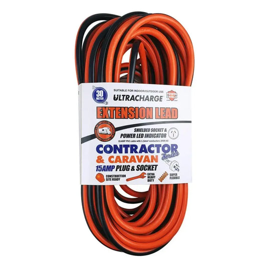 Ultracharge ™ Contractor & Caravan 15 Amp Extra Heavy Duty Extension Lead - 30 Meters